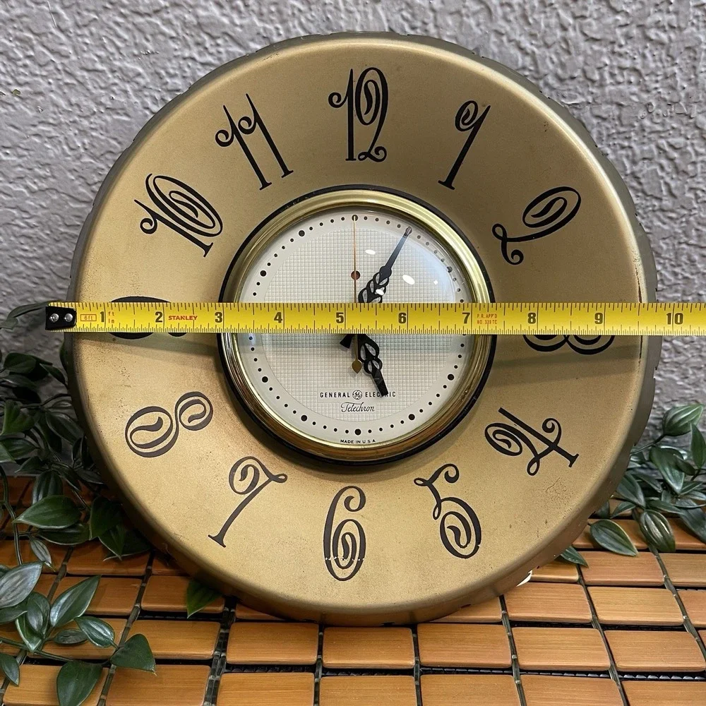 Vintage GE Telechron Electric Wall Clock Metal MCM Gold 1950s WORKING Retro